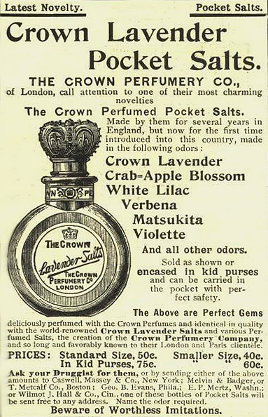 Ad for CROWN LAVENDER POCKET SALTS. --- AntiqueBottleHunter.com