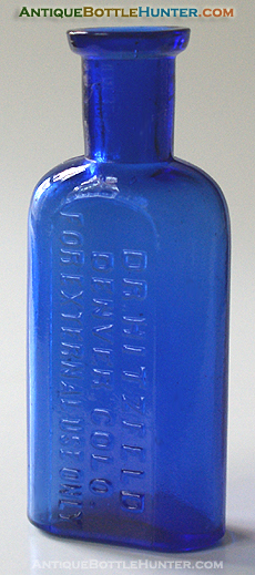 A blue druggist or medicine that is also considered a poison bottle. It is embossed in three lines: DR. HITZFELD / DENVER, COLO. / FOR EXTERNAL USE ONLY (3 - 1/2 in.) --- Antiquebottlehunter.com