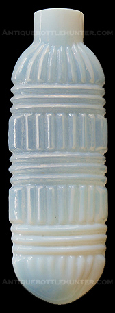 A firey opalescent elliptical smelling bottle<BR> with a geometric pattern. --- AntiqueBottleHunter.com
