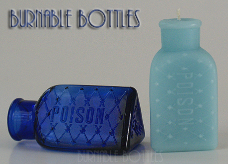 Candle ITEM# 1008 --- A cobalt blue KT-4 triangular poison bottle and candle. --- Burnable Bottles - AntiqueBottleHunter.com