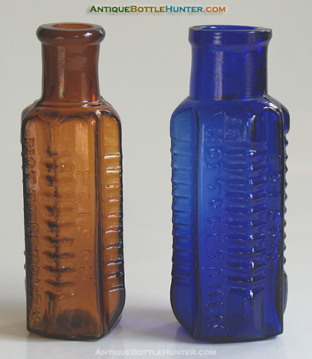 A set of amber and cobalt blue KU-16s. --- Antiquebottlehunter.com