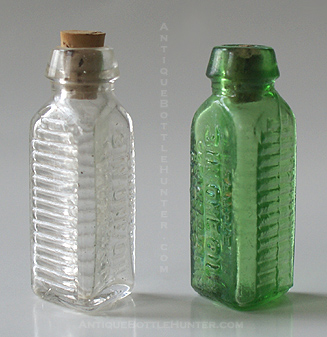 Two KT-17s... Clear and light yellow green: SAMPLE / 3 IN ONE OIL / CLEANS, OILS, / PROTECTS --- Antiquebottlehunter.com